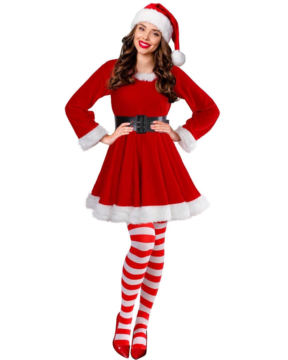 6808 Mrs. Santa Claus Costume Cosplay Christmas Dress Fluffy Velvet Costume